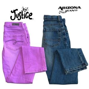 2-pair JUSTICE & ARIZONA Jeans Lilac Shine Bright Straight Stretch Girl 12 SLIM